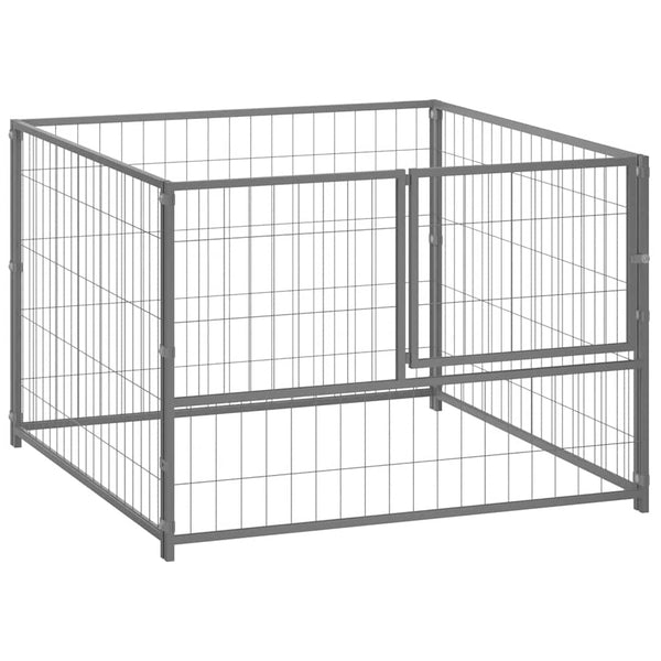 HKM-8612541 Silver Steel Dog Kennel - Spacious Crate with Lockable Door and Ventilated Wire Mesh Walls, 100x100x70 cm