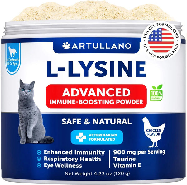HKM-8613309 L-Lysine Powder Supplement for Cats - Immune and Eye Health Support, 900mg Serving for Respiratory Wellness