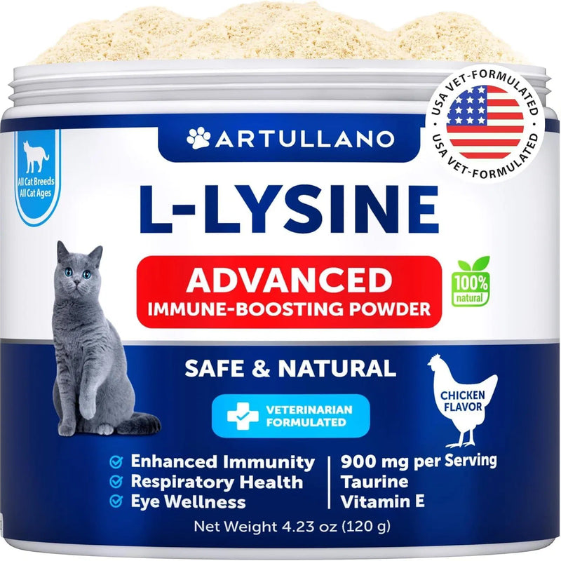 HKM-8613309 L-Lysine Powder Supplement for Cats - Immune and Eye Health Support, 900mg Serving for Respiratory Wellness