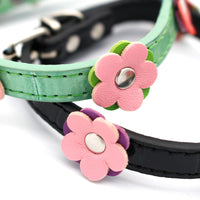 HKM-8615229 Floral Pattern PU Collars for Small Dogs and Cats in Red, Green, Black, and Rose
