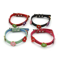 HKM-8615229 Floral Pattern PU Collars for Small Dogs and Cats in Red, Green, Black, and Rose