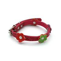 HKM-8615229 Floral Pattern PU Collars for Small Dogs and Cats in Red, Green, Black, and Rose