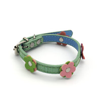 HKM-8615229 Floral Pattern PU Collars for Small Dogs and Cats in Red, Green, Black, and Rose
