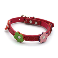 HKM-8615229 Floral Pattern PU Collars for Small Dogs and Cats in Red, Green, Black, and Rose