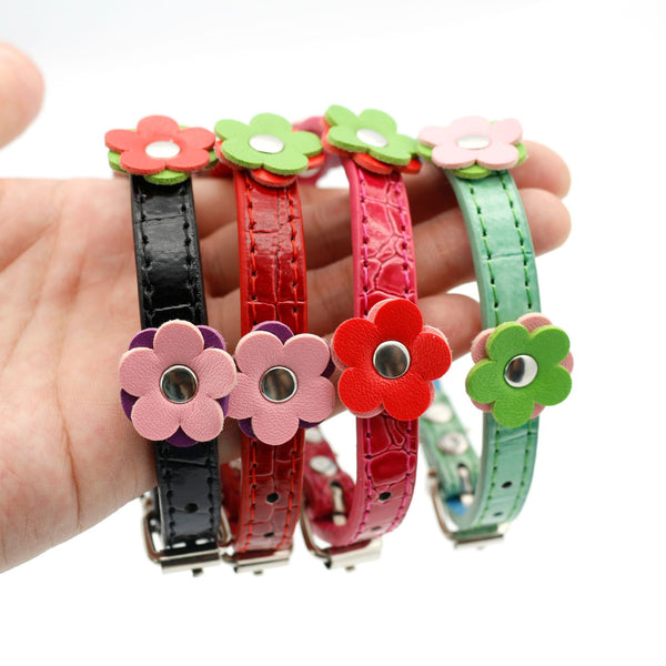 HKM-8615229 Floral Pattern PU Collars for Small Dogs and Cats in Red, Green, Black, and Rose