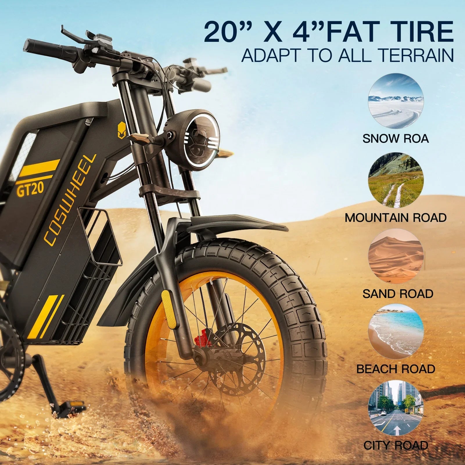 HKM-861523 Electric Off-Road E-Bike with 72V 3000W Motor, 20 Inch Wheels, 7 Speed Gears and Long Range Battery