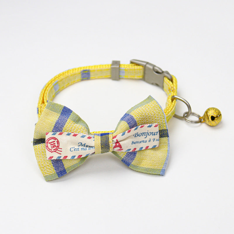 HKM-8615869 Plaid Bow Collar Necklace for Pets in Pink, Brown, Red, Yellow, and Sky Blue