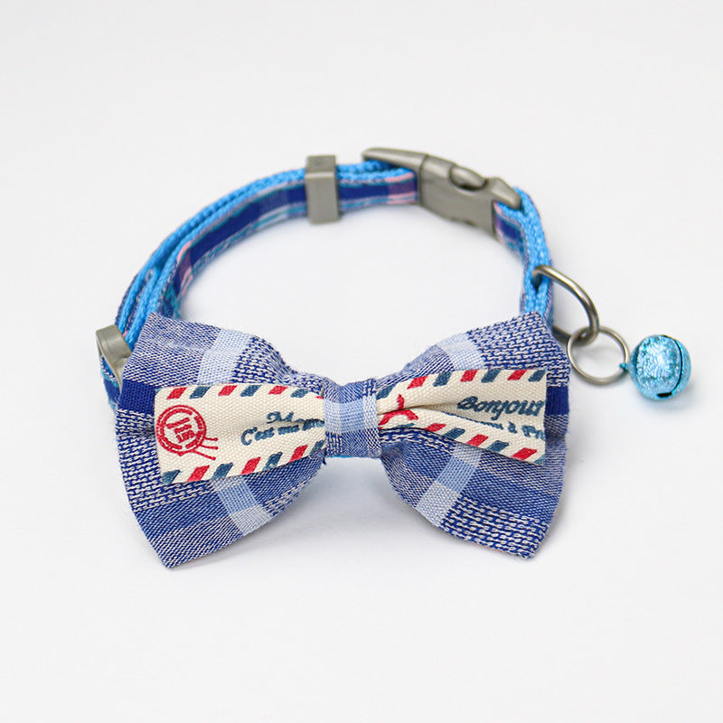 HKM-8615869 Plaid Bow Collar Necklace for Pets in Pink, Brown, Red, Yellow, and Sky Blue