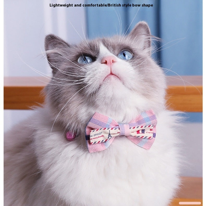 HKM-8615869 Plaid Bow Collar Necklace for Pets in Pink, Brown, Red, Yellow, and Sky Blue