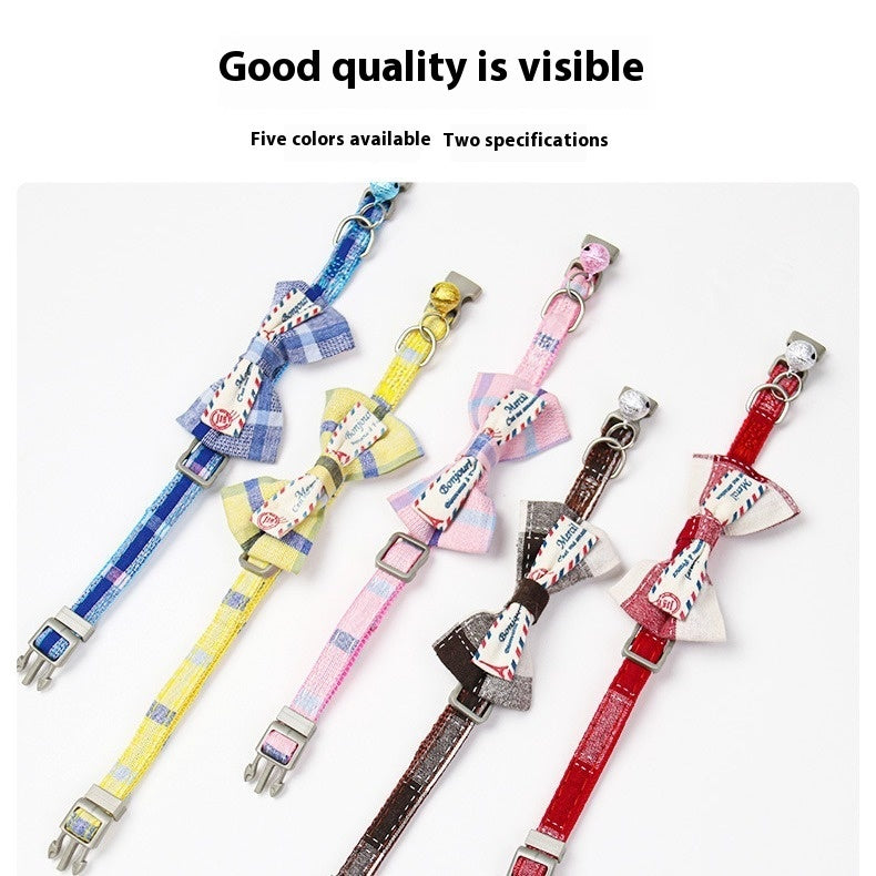 HKM-8615869 Plaid Bow Collar Necklace for Pets in Pink, Brown, Red, Yellow, and Sky Blue