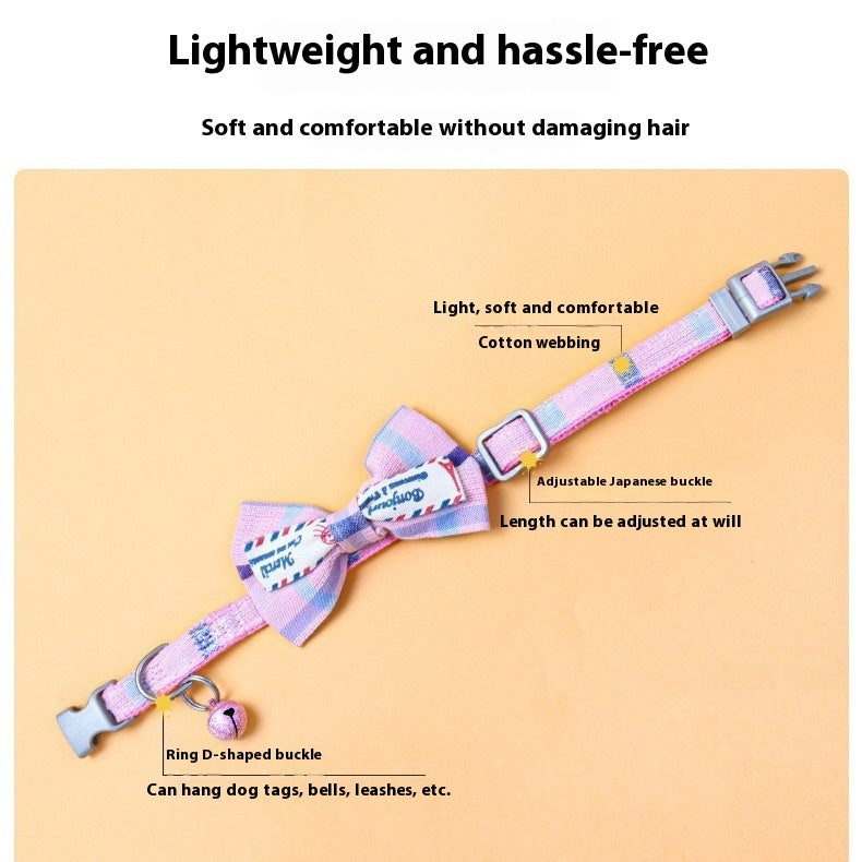 HKM-8615869 Plaid Bow Collar Necklace for Pets in Pink, Brown, Red, Yellow, and Sky Blue