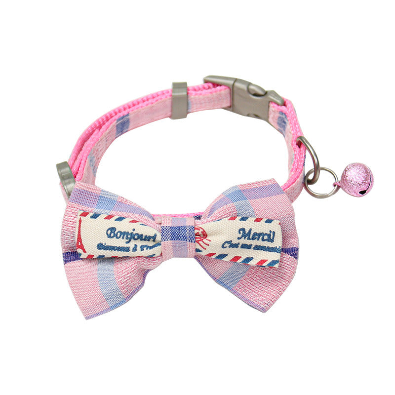 HKM-8615869 Plaid Bow Collar Necklace for Pets in Pink, Brown, Red, Yellow, and Sky Blue