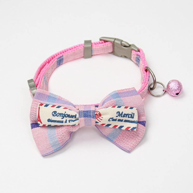 HKM-8615869 Plaid Bow Collar Necklace for Pets in Pink, Brown, Red, Yellow, and Sky Blue