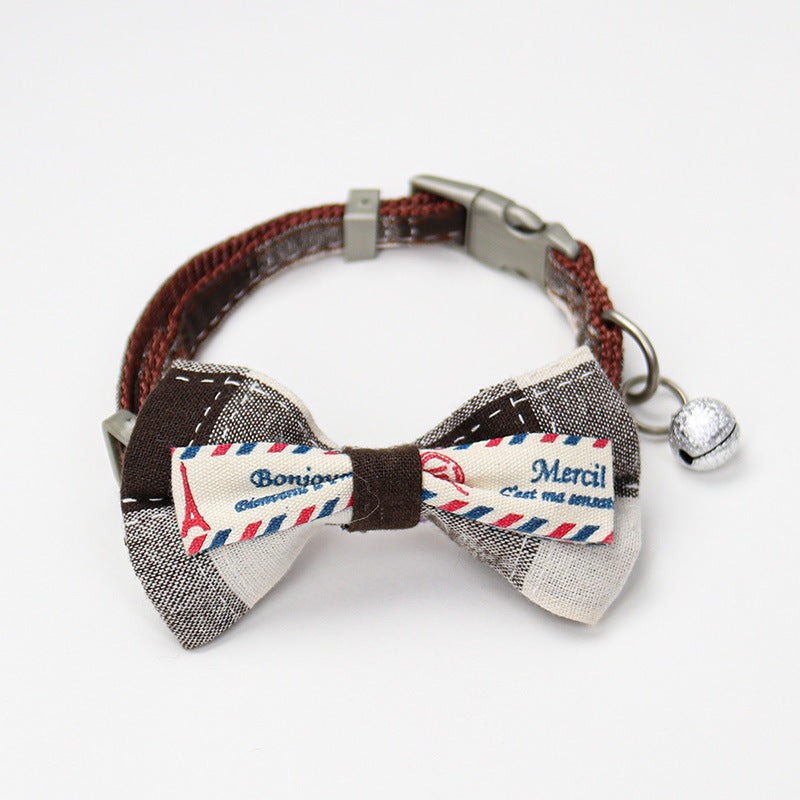HKM-8615869 Plaid Bow Collar Necklace for Pets in Pink, Brown, Red, Yellow, and Sky Blue