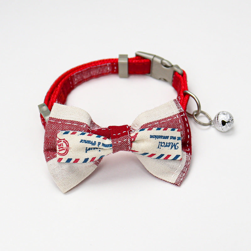 HKM-8615869 Plaid Bow Collar Necklace for Pets in Pink, Brown, Red, Yellow, and Sky Blue