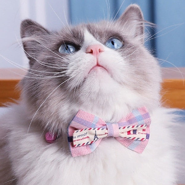 HKM-8615869 Plaid Bow Collar Necklace for Pets in Pink, Brown, Red, Yellow, and Sky Blue