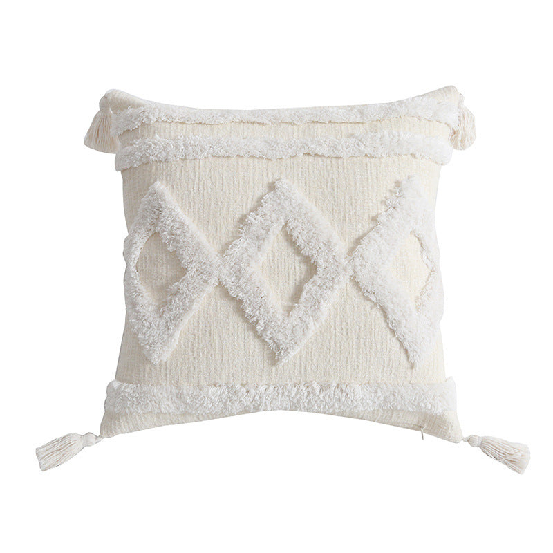 HKM-861651 Tufted Chenille Pillowcase - Handmade Blended Fabric Cushion Cover, 45x45cm