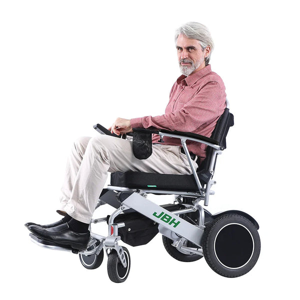 HKM-1274323 Light Folding Electric Wheelchair Dual 250W Motors 24V 12Ah Battery 12.4 Mile Range 353 lb Capacity Aluminum