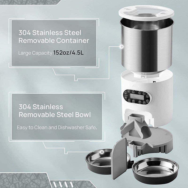 HKM-8619197 Automatic Pet Feeder with Stainless Steel Bowls - 3L and 4.5L Options Available