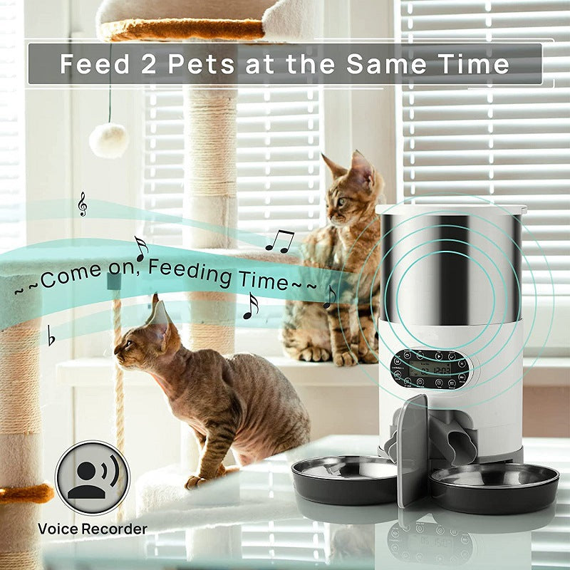 HKM-8619197 Automatic Pet Feeder with Stainless Steel Bowls - 3L and 4.5L Options Available