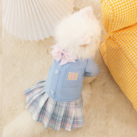 HKM-8619581 Cute Spring and Autumn Cat Dog Skirt with Lattice Design - Polyester Fiber Material