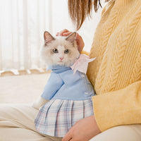 HKM-8619581 Cute Spring and Autumn Cat Dog Skirt with Lattice Design - Polyester Fiber Material