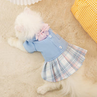 HKM-8619581 Cute Spring and Autumn Cat Dog Skirt with Lattice Design - Polyester Fiber Material