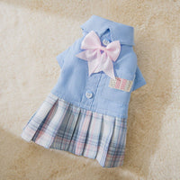 HKM-8619581 Cute Spring and Autumn Cat Dog Skirt with Lattice Design - Polyester Fiber Material