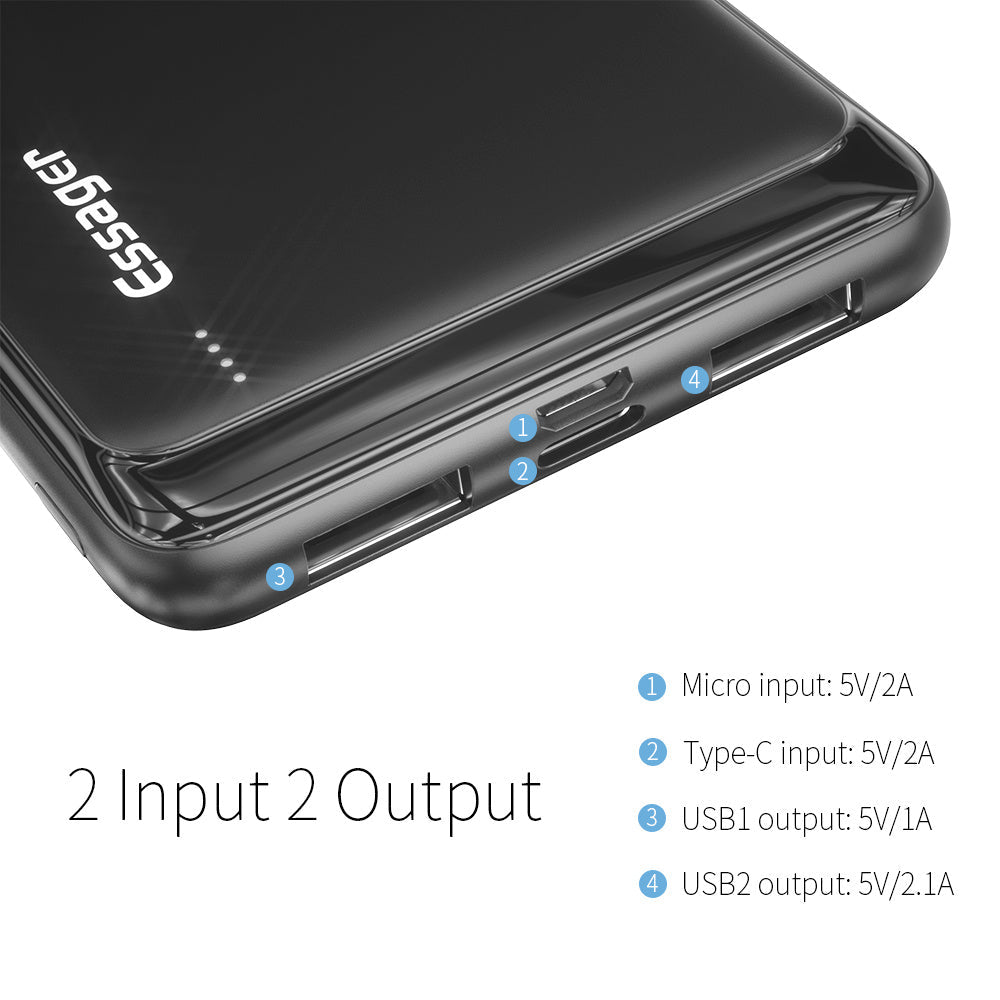 HKM-862035 10000mAh Portable Power Bank with Dual Inputs and Outputs, Multiple Protection Features, Compact Design