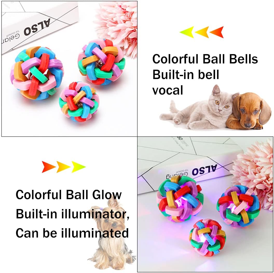 HKM-8620477 Flashing Interactive Dog Ball with Bells - Colorful Chew Toy for Small to Large Dogs