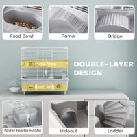 HKM-8622653 2-Tier Hamster Cage with Sand Bath, Running Wheel, Water Bottle and Tubes for Dwarf Hamsters - Gray
