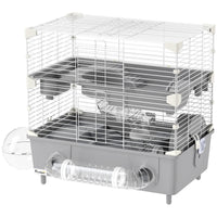HKM-8622653 2-Tier Hamster Cage with Sand Bath, Running Wheel, Water Bottle and Tubes for Dwarf Hamsters - Gray