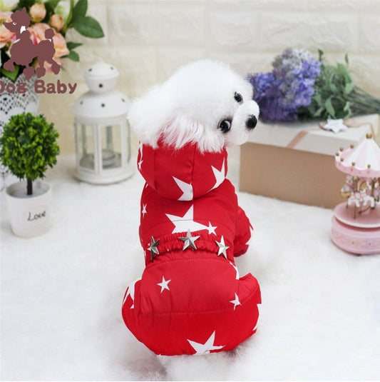 HKM-8623421 Cotton-Padded Starry Four-Leg Dog Clothes for Autumn and Winter - Blue, Red, Rose