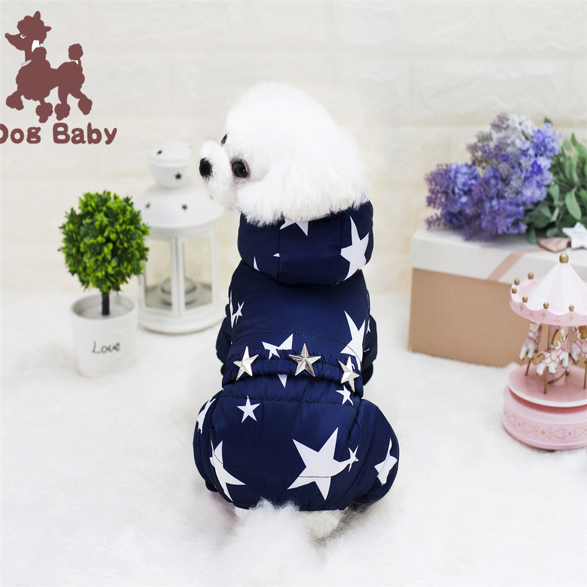 HKM-8623421 Cotton-Padded Starry Four-Leg Dog Clothes for Autumn and Winter - Blue, Red, Rose