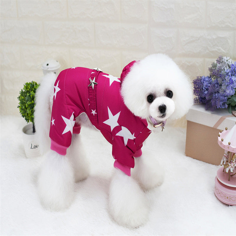 HKM-8623421 Cotton-Padded Starry Four-Leg Dog Clothes for Autumn and Winter - Blue, Red, Rose