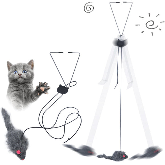 HKM-8623805 Telescopic Hanging Cat Toy with Adjustable Elastic Rope and Swinging Mouse Design