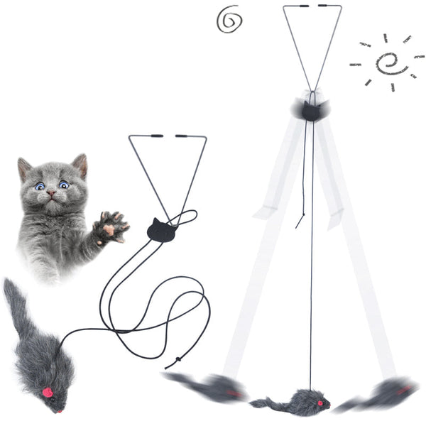 HKM-8623805 Telescopic Hanging Cat Toy with Adjustable Elastic Rope and Swinging Mouse Design