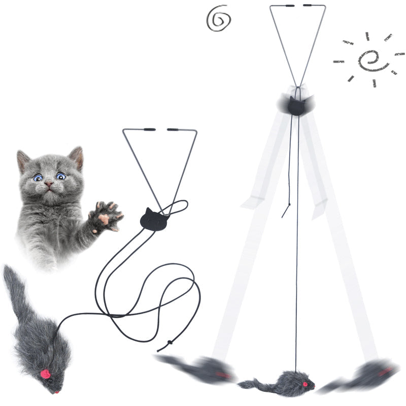HKM-8623805 Telescopic Hanging Cat Toy with Adjustable Elastic Rope and Swinging Mouse Design