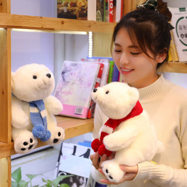 HKM-8626365 Adorable Plush Polar Bear Doll with Colorful Scarves - Perfect Gift for Children