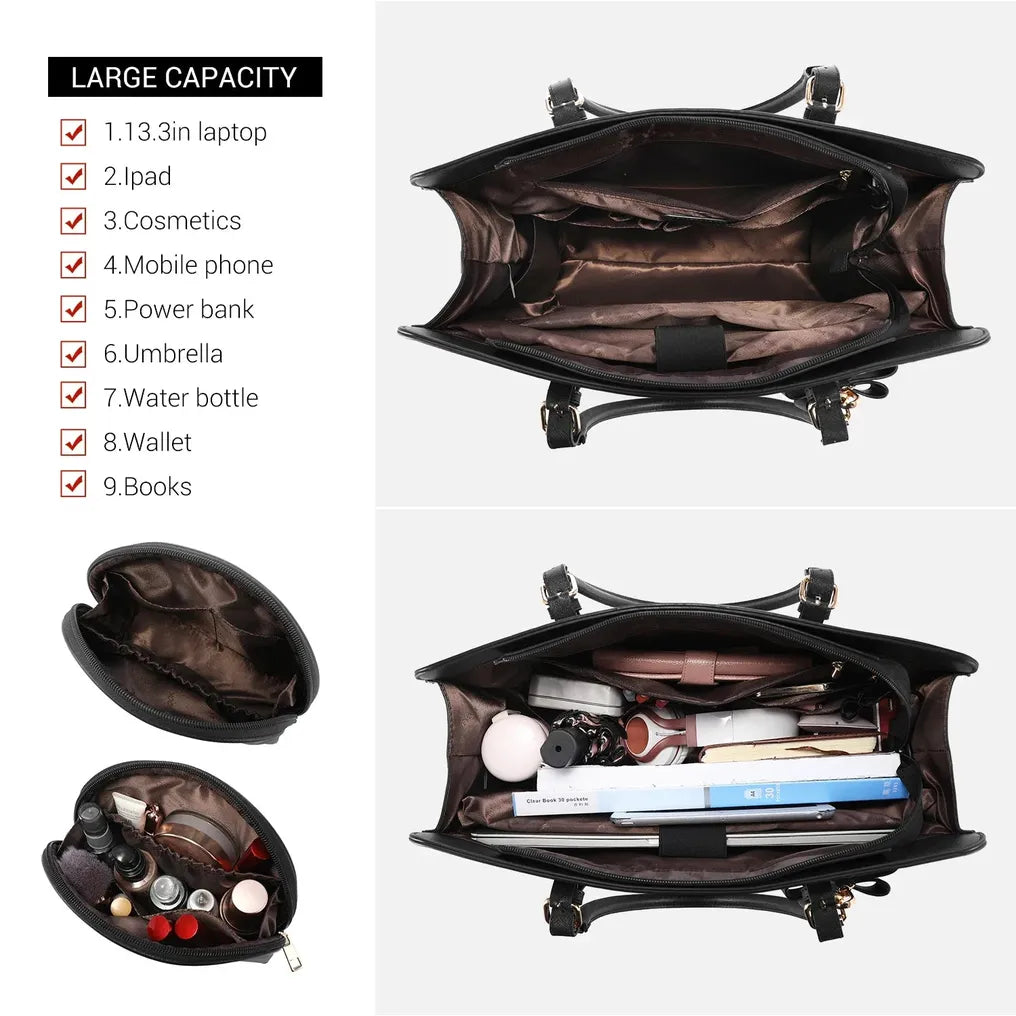 HKM-862675 Large PU Laptop Tote Bag for 15.6 Inch Devices - Versatile Work Shoulder Bag with Briefcase Accessories