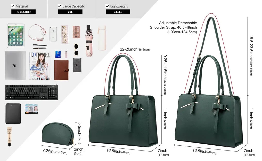 HKM-862675 Large PU Laptop Tote Bag for 15.6 Inch Devices - Versatile Work Shoulder Bag with Briefcase Accessories