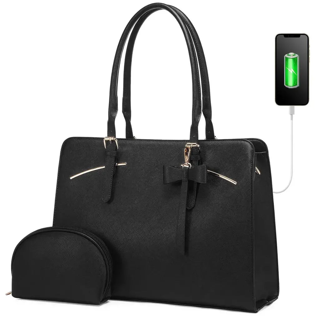 HKM-862675 Large PU Laptop Tote Bag for 15.6 Inch Devices - Versatile Work Shoulder Bag with Briefcase Accessories