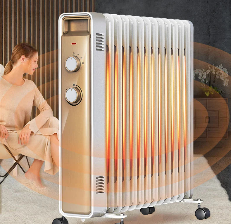 HKM-862739 Oil Filled Radiator Electric Heater with Humidifier, Adjustable Thermostat, Remote Control, and Tip-Over Protection