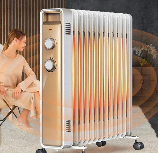 HKM-862739 Oil Filled Radiator Electric Heater with Humidifier, Adjustable Thermostat, Remote Control, and Tip-Over Protection