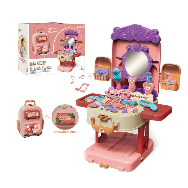 HKM-862803 3-in-1 Fashion Backpack Beauty Dresser Table & Makeup Playset for Kids