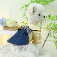 HKM-8629309 Blue and White Bow Suspender Skirt for Pets - Casual Polyester Dress Available in Multiple Sizes