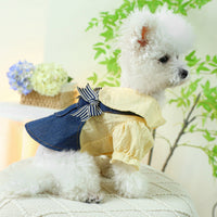 HKM-8629309 Blue and White Bow Suspender Skirt for Pets - Casual Polyester Dress Available in Multiple Sizes