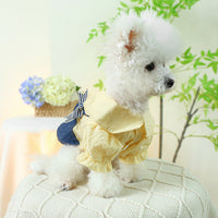 HKM-8629309 Blue and White Bow Suspender Skirt for Pets - Casual Polyester Dress Available in Multiple Sizes