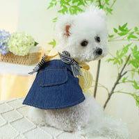 HKM-8629309 Blue and White Bow Suspender Skirt for Pets - Casual Polyester Dress Available in Multiple Sizes