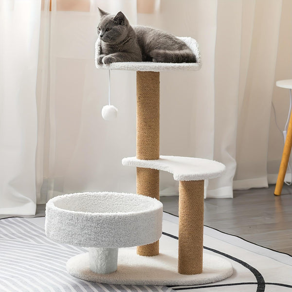 HKM-863123 Multi-Level Cat Tree with Scratching Post and Interactive Ball Toy for Indoor Cats